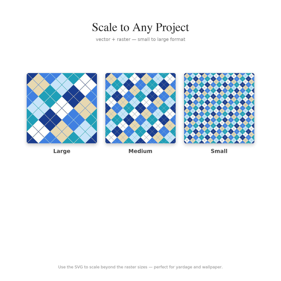 Aegean Blue Argyle Digital Paper for Coastal Craft Projects, Seamless Greek Diamond Check for Fabric and Scrapbooking