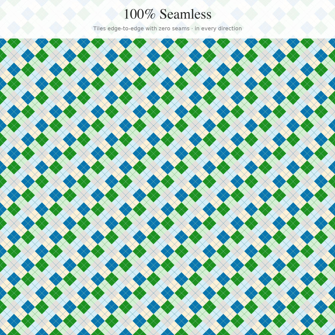 After The Rain Argyle Digital Paper for Calming Craft Projects, Seamless Misty Diamond Check for Sewing and Junk Journals