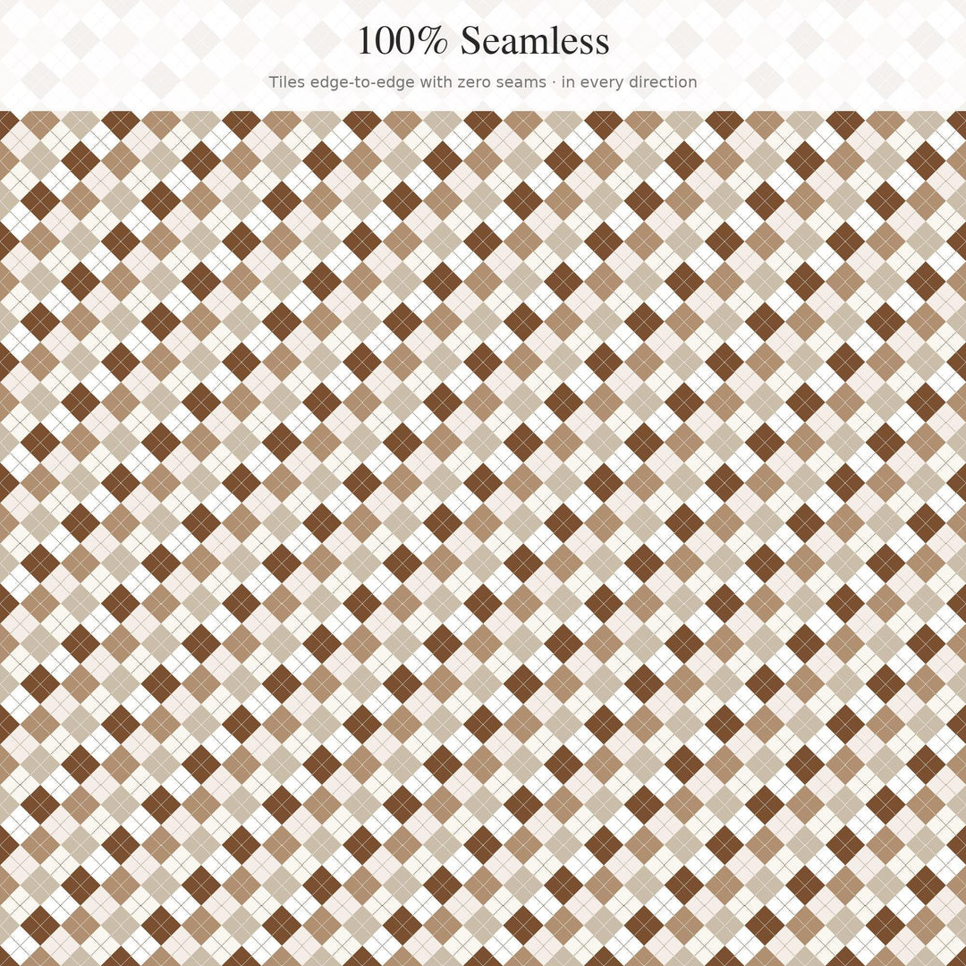 Almond Milk Argyle Digital Paper for Neutral Boho Crafts, Seamless Creamy Beige Diamond Check for Fabric and Minimalist Decor