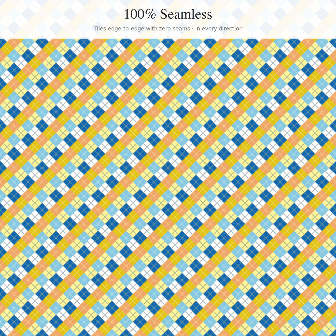 Amalfi Coast Argyle Digital Paper for Mediterranean Summer Crafts, Seamless Italian Riviera Diamond Check for Fabric and Decor