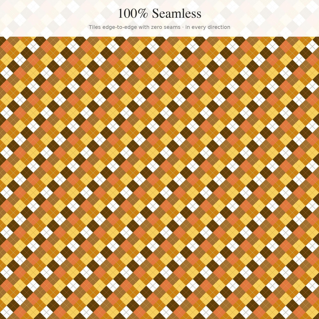 Aged Whiskey Argyle Digital Paper for Rustic Craft Projects, Seamless Amber Diamond Lattice for Fabric and Scrapbooking