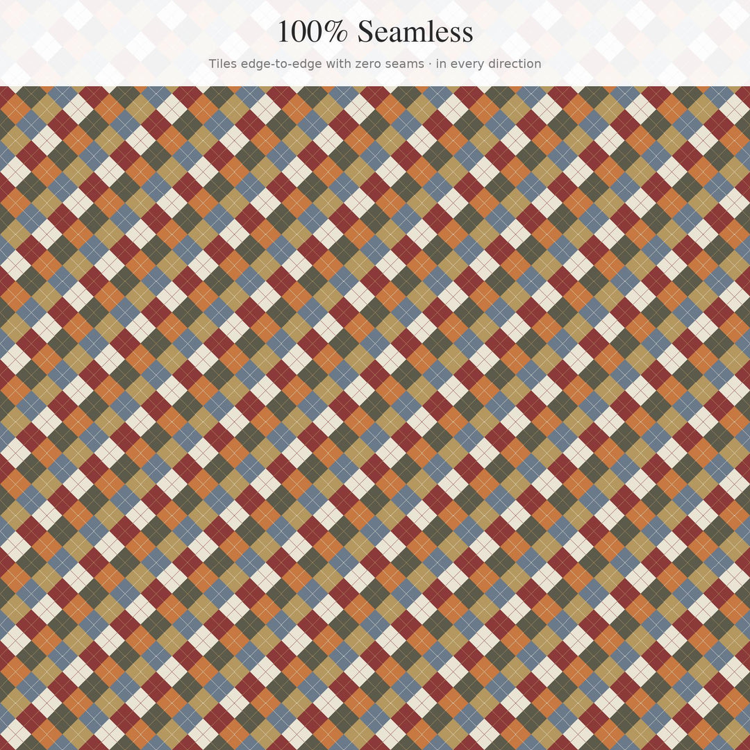 Ancient Prophecy Argyle Digital Paper for Fantasy Craft Projects, Seamless Mythic Diamond Check for Fabric and Scrapbooking