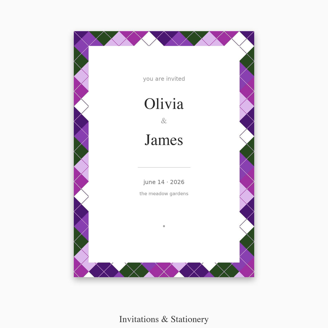 African Violet Argyle Digital Paper for Floral Craft Projects, Seamless Purple Diamond Lattice for Fabric and Scrapbooking