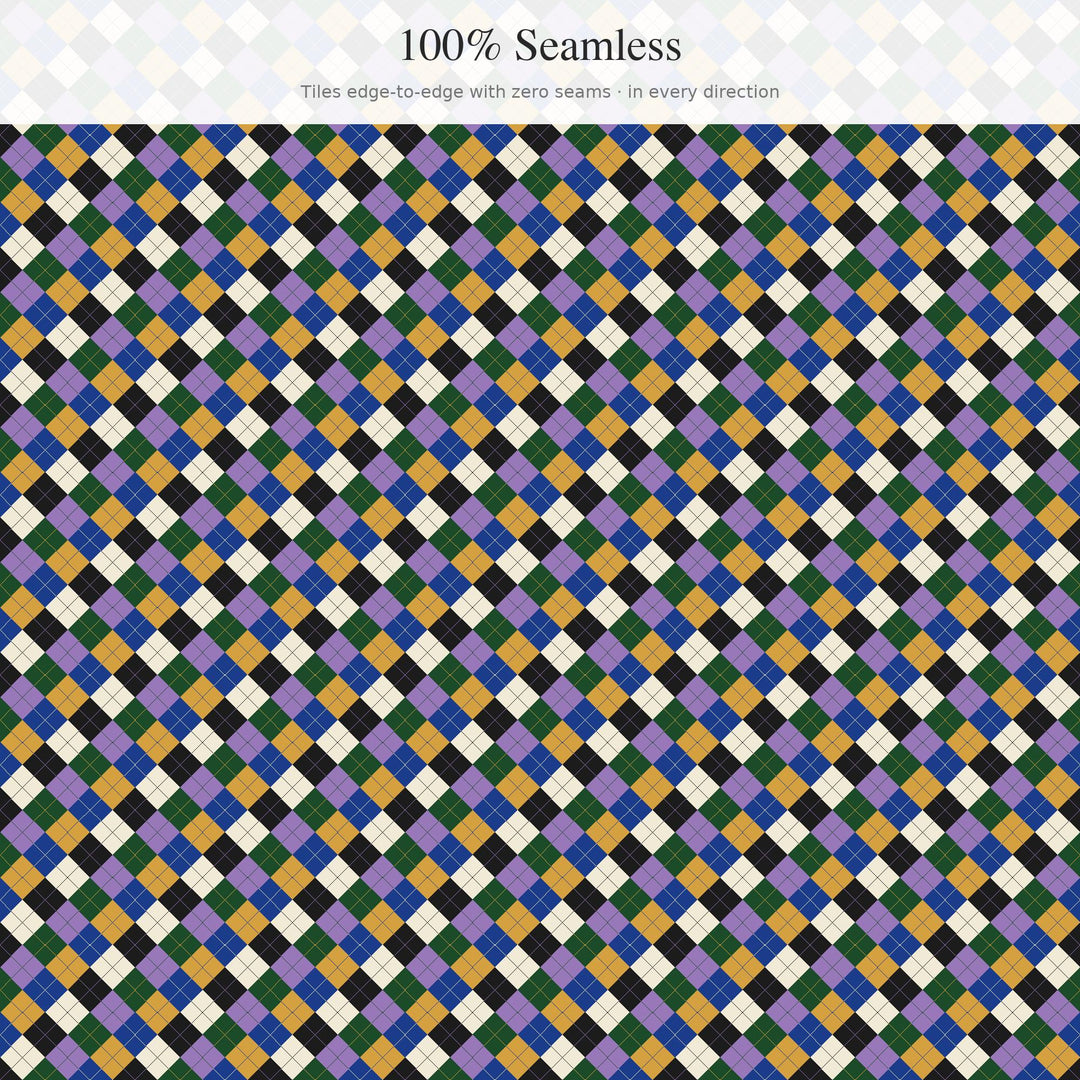 Art Argyle Seamless Pattern | Multi-Color Art Deco Glamour Argyle | .png .jpg .svg .pdf .pat | Digital Paper | Fabric & Surface Design