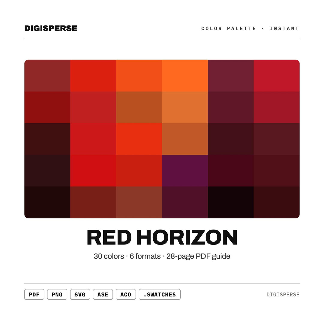 Red Horizon Color Palette | 30 Colors | Hex RGB CMYK | Color Guide | Procreate Swatches + ASE | Digital Download