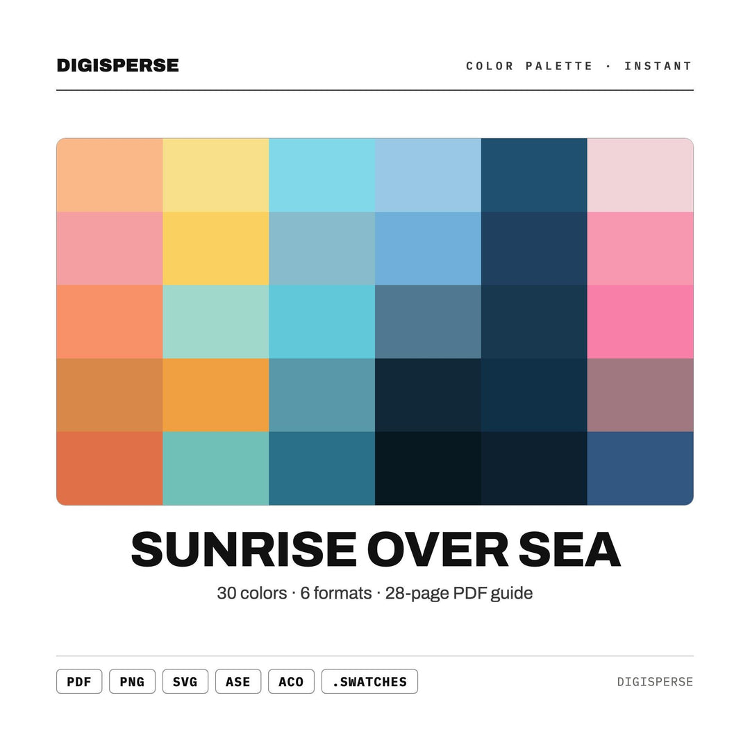 Sunrise Over Sea Color Palette | 30 Procreate Swatches, HEX, RGB, CMYK (Digital Download)