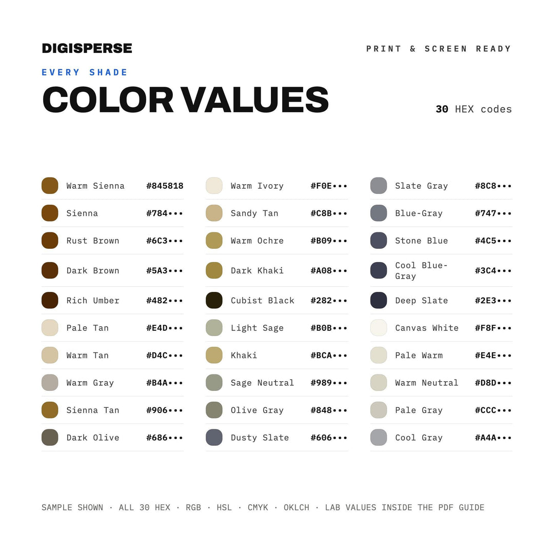 Bold Geometric Color Palette for Modern Abstract Art and Gallery Branding, 30 Cubist Angular Hues, Procreate Swatches, Hex Codes