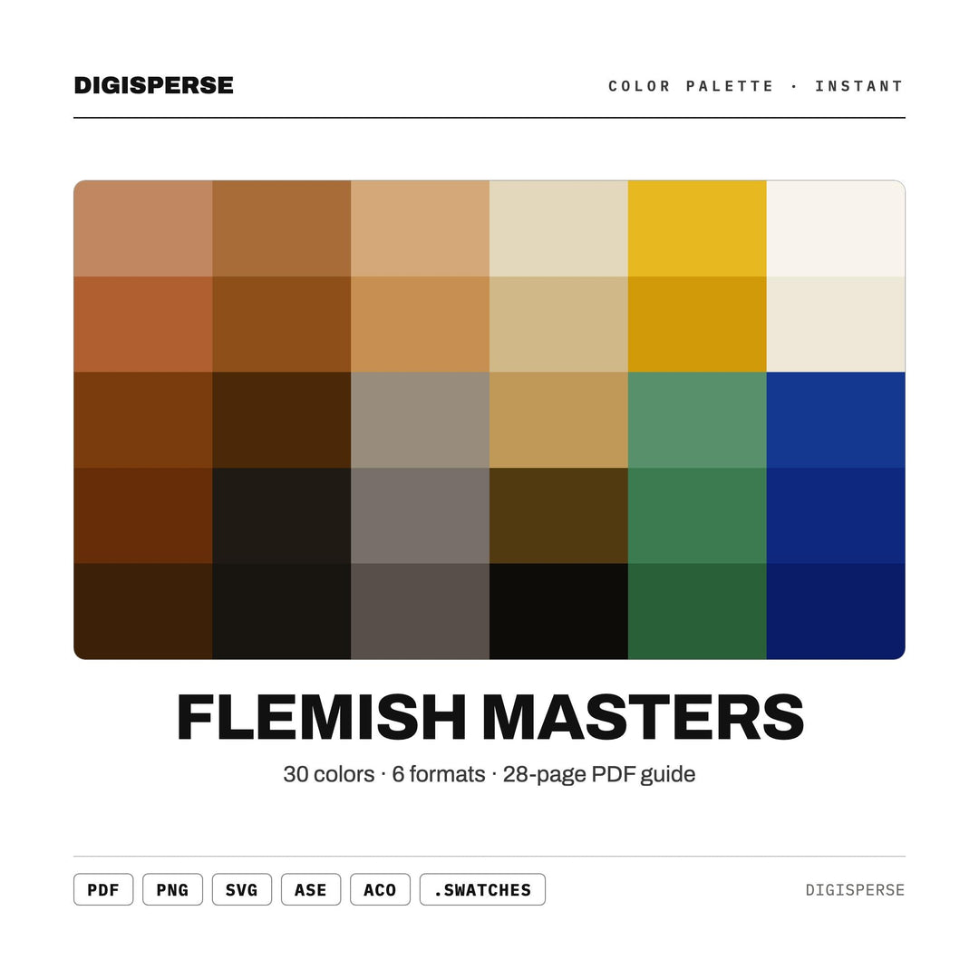 Flemish Masters Color Palette | 30 Procreate Swatches, Hex RGB CMYK (Digital Download)