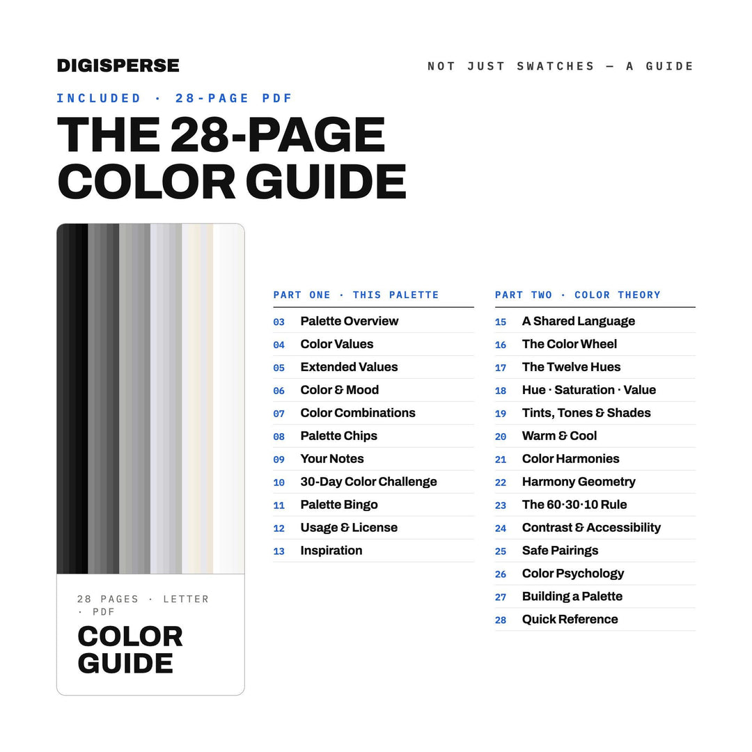 Minimalism Color Palette | 30 Colors | Hex RGB CMYK | Color Guide | Procreate Swatches + ASE | Digital Download