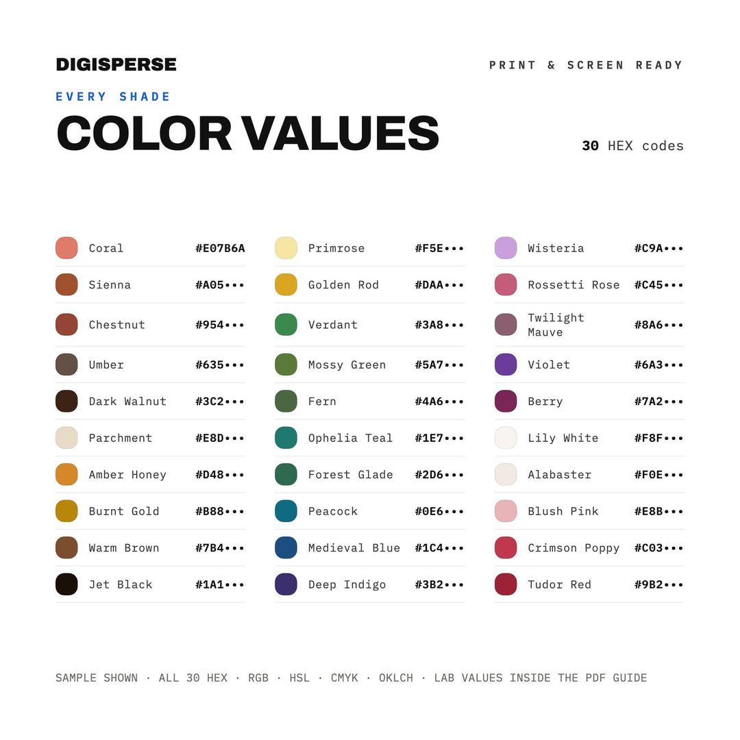 Pre-Raphaelite Color Palette | 30 Procreate Swatches, ASE Guide (Digital Download)