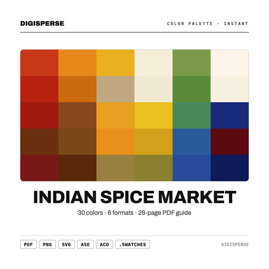 Indian Spice Market Color Palette | 30 Warm Tones, HEX, RGB, CMYK (Digital Download)