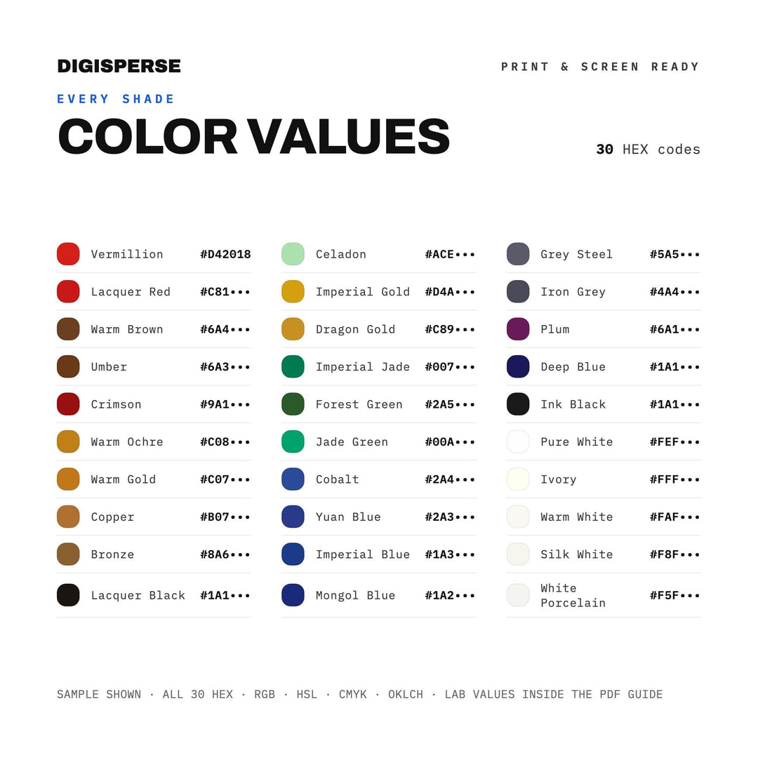 Yuan Dynasty Color Palette | 30 Procreate Swatches, ASE Guide (Digital Download)
