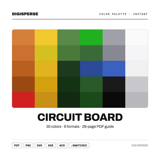 Circuit Board Color Palette | 30 Colors | Hex RGB CMYK | Color Guide | Procreate Swatches + ASE | Digital Download
