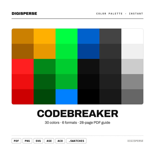 Retro Cipher Color Palette for Spy Thriller Art and Hacker Aesthetic Branding, 30 Codebreaker Green Hues, Procreate Swatches, Hex Codes