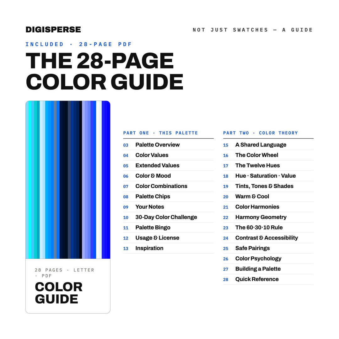 Electric Blue Color Palette | 30 Colors | Hex RGB CMYK | Color Guide | Procreate Swatches + ASE | Digital Download