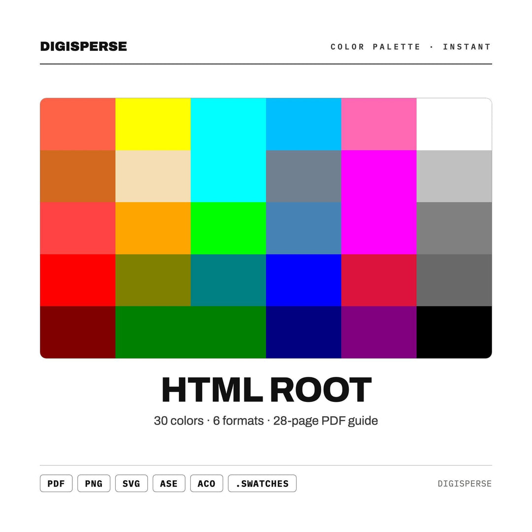 Html Root Color Palette | 30 Colors | Hex RGB CMYK | Color Guide | Procreate Swatches + ASE | Digital Download