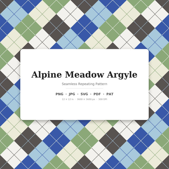 Alpine Meadow Argyle Digital Paper for Nature Craft Projects, Seamless Wildflower Diamond Check for Fabric and Scrapbooking