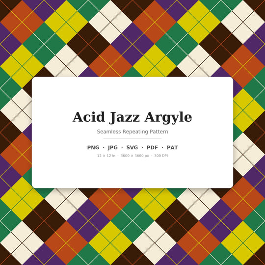 Acid Jazz Argyle Digital Paper for Funky Retro Crafts, Seamless Rainbow Diamond Check for Sublimation and Scrapbooking