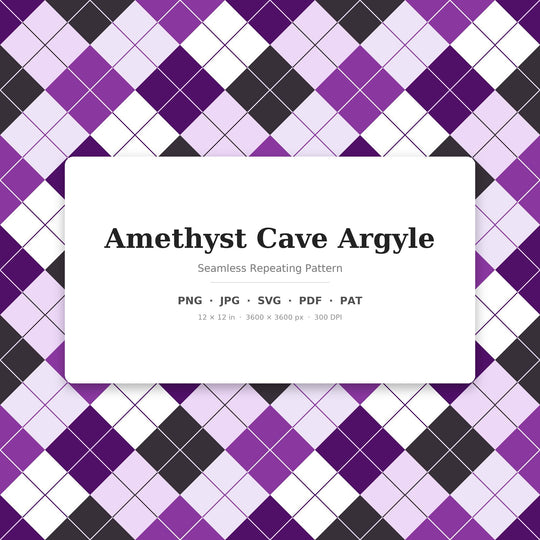 Amethyst Cave Argyle Digital Paper for Crystal Lover Crafts, Seamless Purple Geode Diamond Check for Fabric and Scrapbooking