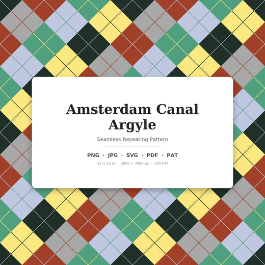 Amsterdam Canal Argyle Digital Paper for Dutch Craft Projects, Seamless Muted Diamond Check for Fabric Printing and Scrapbooking