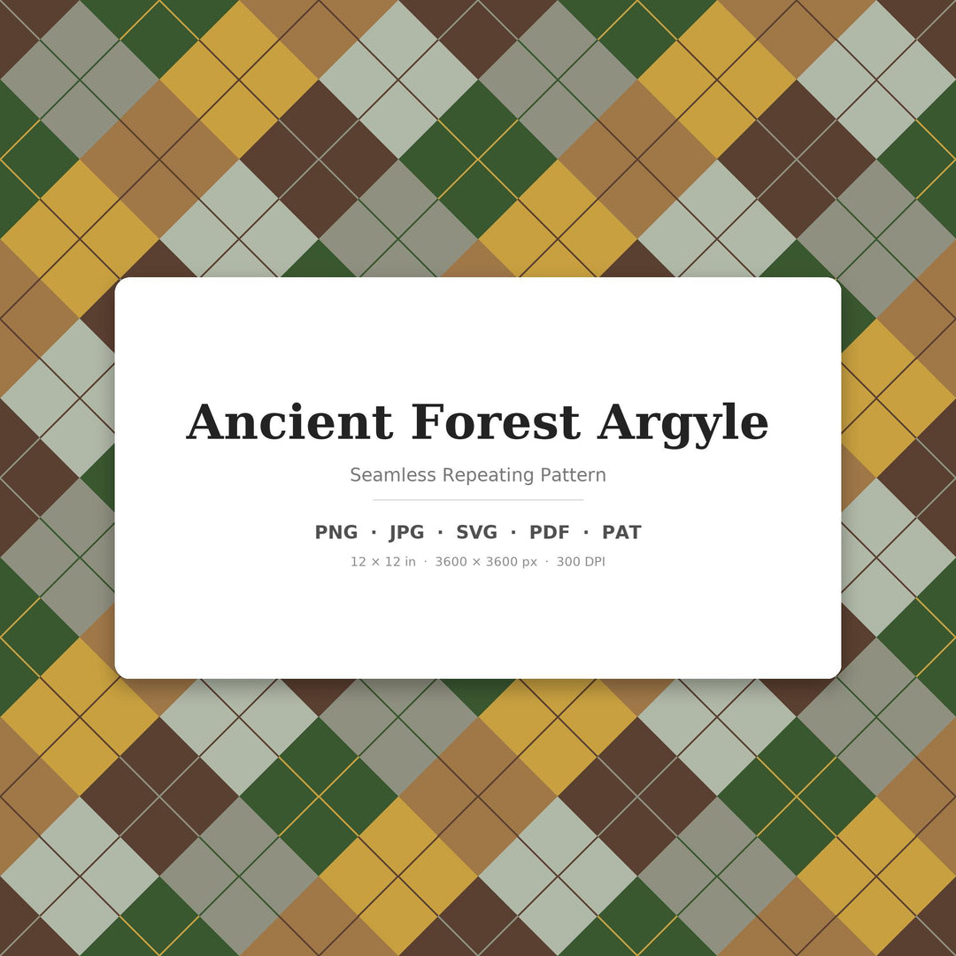Ancient Forest Argyle Digital Paper for Woodland Craft Projects, Seamless Green Diamond Lattice for Fabric Printing and Scrapbooking