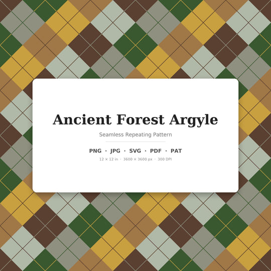Ancient Forest Argyle Digital Paper for Woodland Craft Projects, Seamless Green Diamond Lattice for Fabric Printing and Scrapbooking
