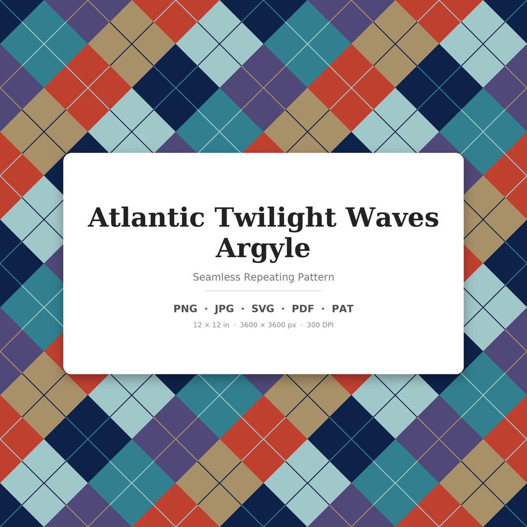 Atlantic Argyle Seamless Pattern | Multi-Color Atlantic Twilight Waves Argyle | .png .jpg .svg .pdf .pat | Digital Paper | Fabric & Surface