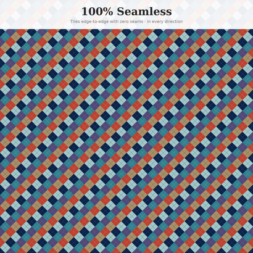 Atlantic Argyle Seamless Pattern | Multi-Color Atlantic Twilight Waves Argyle | .png .jpg .svg .pdf .pat | Digital Paper | Fabric & Surface