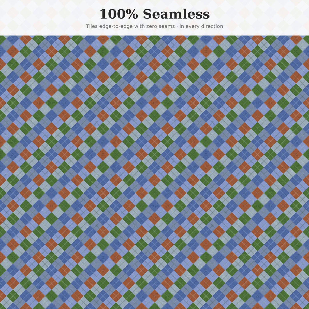 Blue Ridge Mountains Argyle Digital Paper for Nature Craft Projects, Seamless Misty Diamond Check for Fabric and Scrapbooking