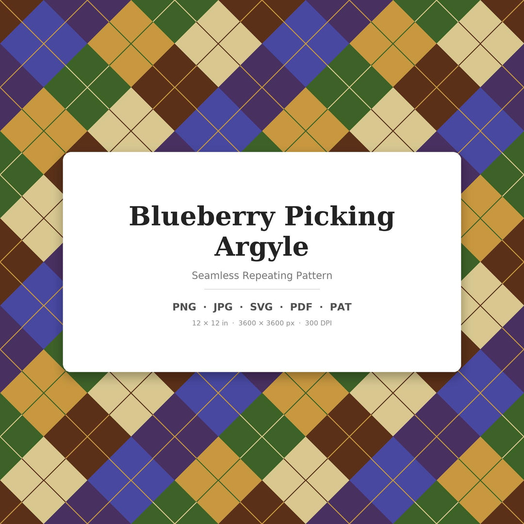 Blueberry Picking Argyle Digital Paper for Summer Craft Projects, Seamless Berry Diamond Check for Fabric and Scrapbooking
