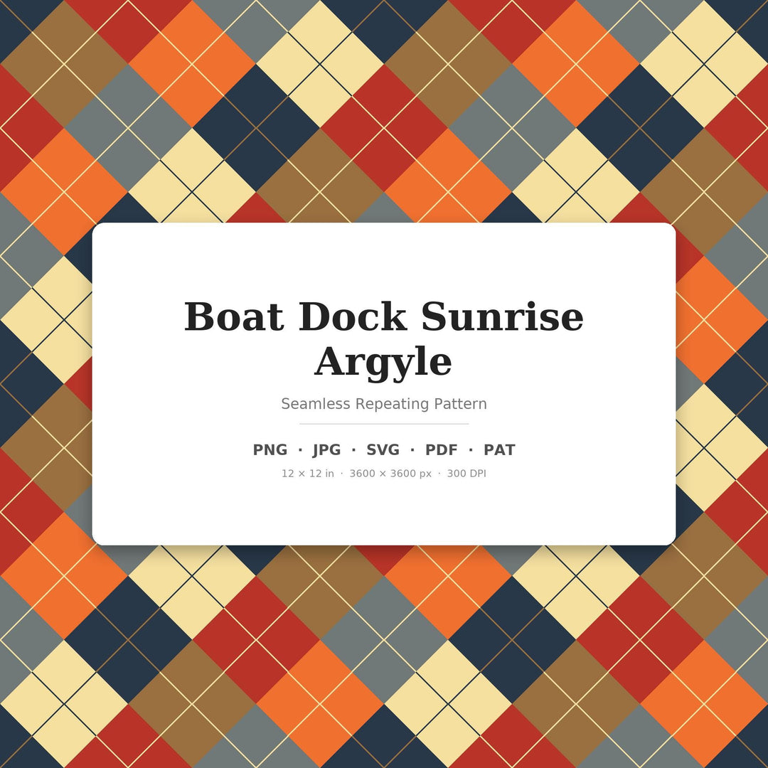 Boat Dock Sunrise Argyle Seamless Pattern | Digital Paper, Fabric Design (Digital Download)