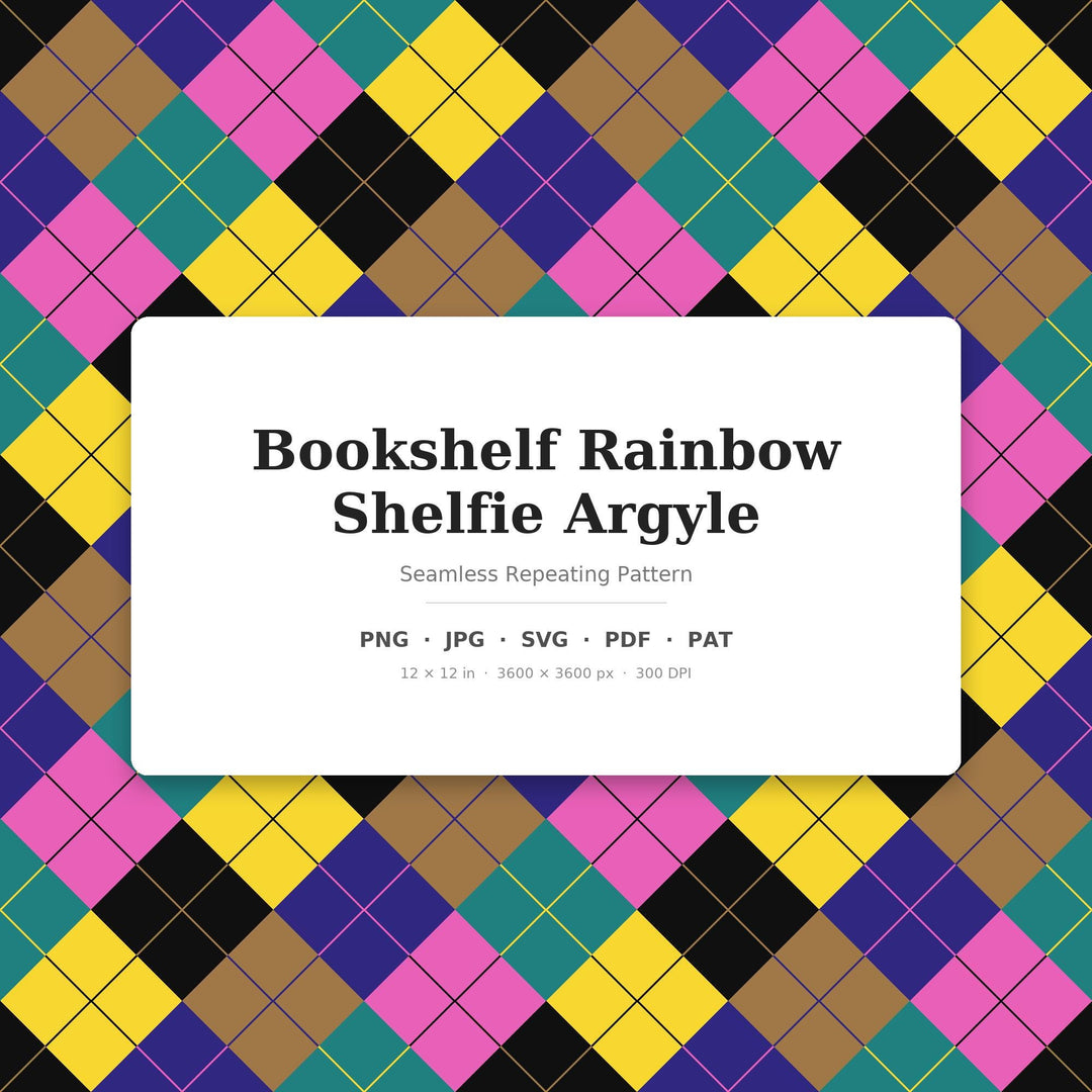 Rainbow Bookshelf Argyle Digital Paper for Bookish Craft Projects, Seamless Colorful Diamond Check for Fabric and Scrapbooking