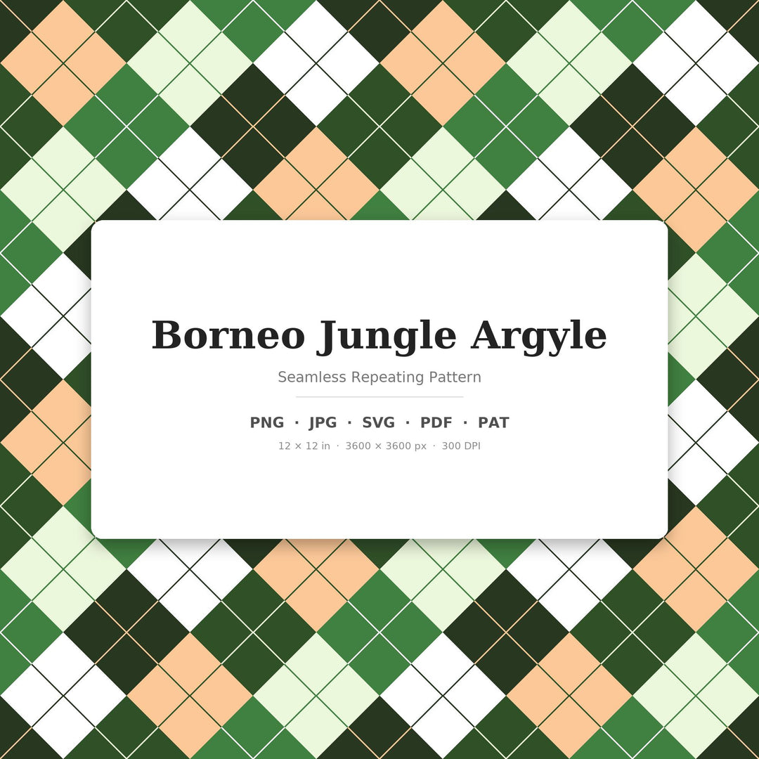 Borneo Argyle Seamless Pattern | Multi-Color Borneo Jungle Argyle | .png .jpg .svg .pdf .pat | Digital Paper | Fabric & Surface Design