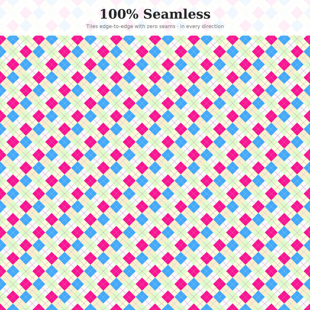 Bubblegum Argyle Seamless Pattern | Multi-Color Bubblegum Pop Argyle | .png .jpg .svg .pdf .pat | Digital Paper | Fabric & Surface Design