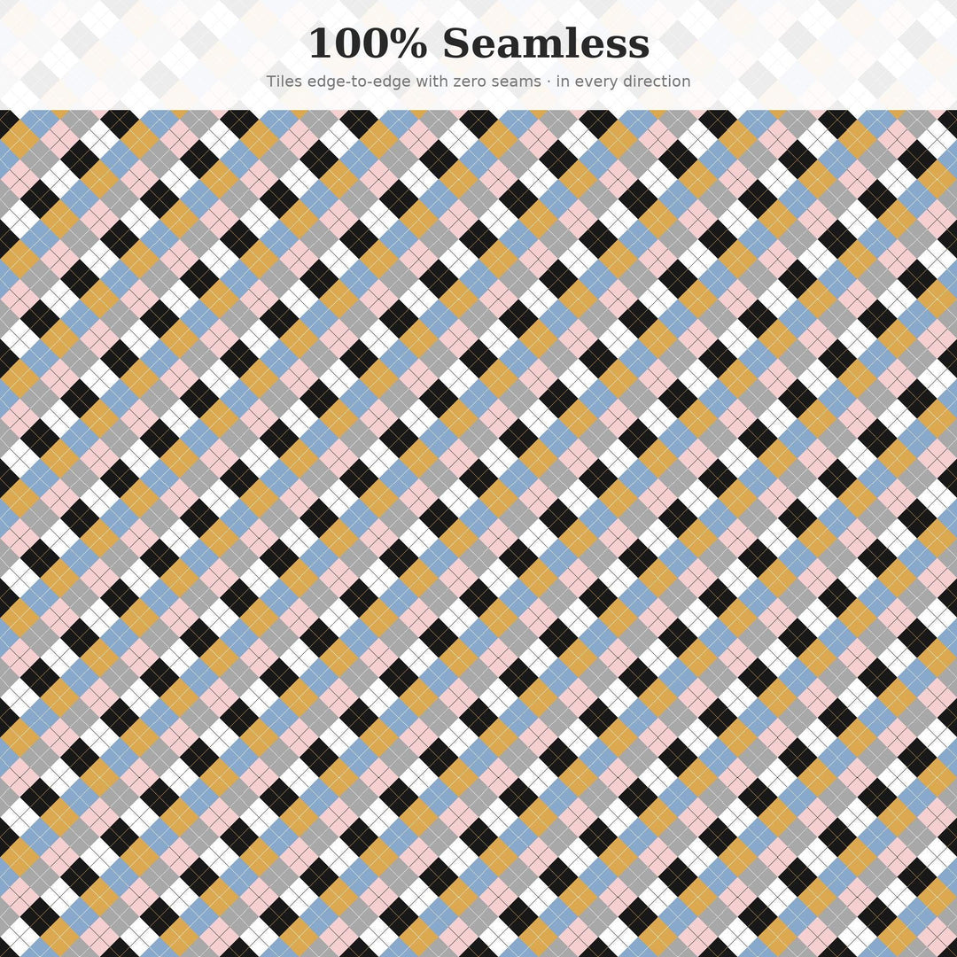 Cassette Argyle Seamless Pattern | Multi-Color Cassette Tape Argyle | .png .jpg .svg .pdf .pat | Digital Paper | Fabric & Surface Design