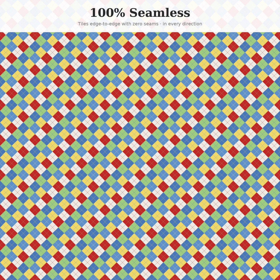 Catharsis Argyle Seamless Pattern | Multi-Color Fabric & Surface Design (Digital Download)