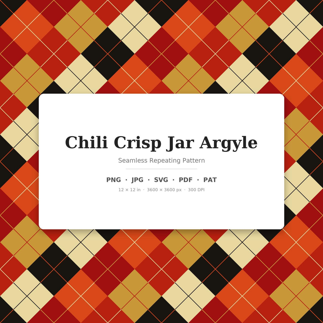 Chili Argyle Seamless Pattern | Multi-Color Chili Crisp Jar Argyle | .png .jpg .svg .pdf .pat | Digital Paper | Fabric & Surface Design
