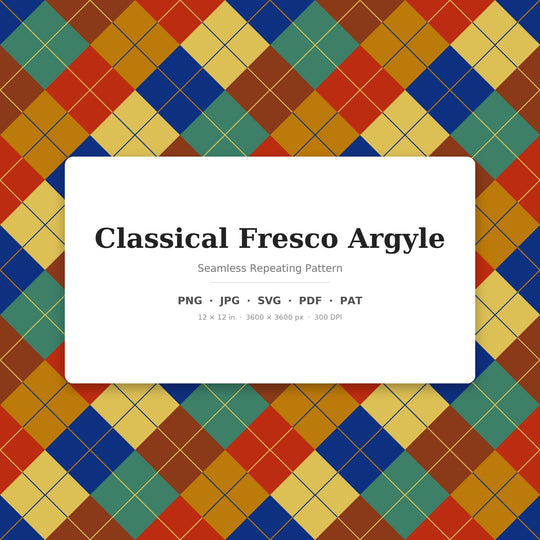 Classical Argyle Seamless Pattern | Multi-Color Classical Fresco Argyle | .png .jpg .svg .pdf .pat | Digital Paper | Fabric & Surface Design