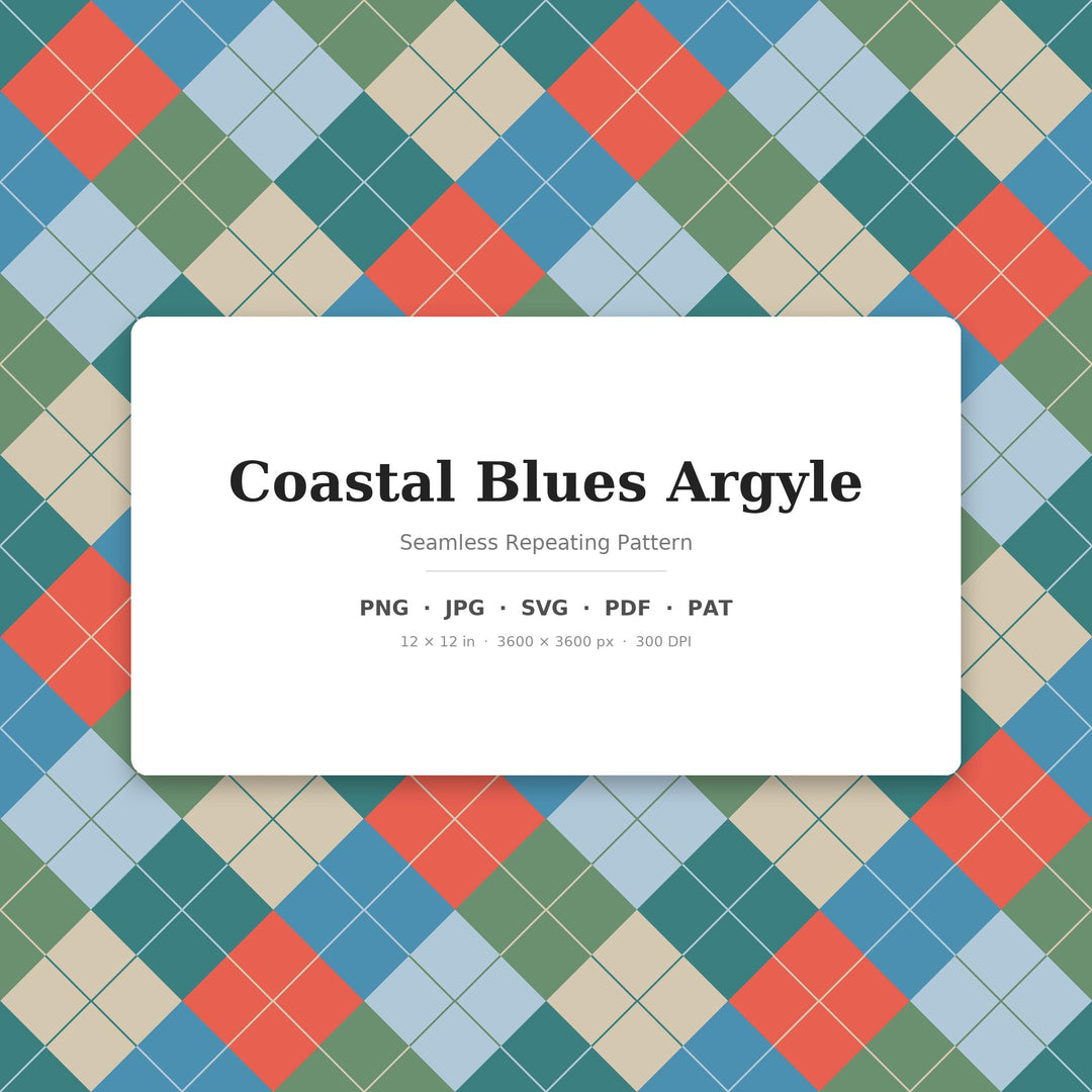 Coastal Blues Argyle Seamless Pattern | Fabric & Surface Design (Digital Download)