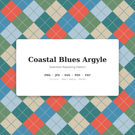Coastal Blues Argyle Seamless Pattern | Fabric & Surface Design (Digital Download)