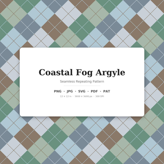 Coastal Argyle Seamless Pattern | Multi-Color Coastal Fog Argyle | .png .jpg .svg .pdf .pat | Digital Paper | Fabric & Surface Design