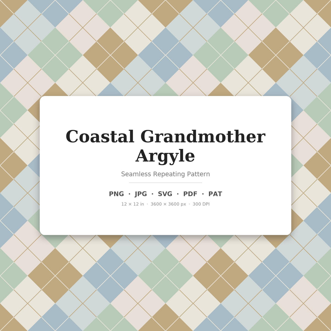 Coastal Argyle Seamless Pattern | Multi-Color Coastal Grandmother Argyle | .png .jpg .svg .pdf .pat | Digital Paper