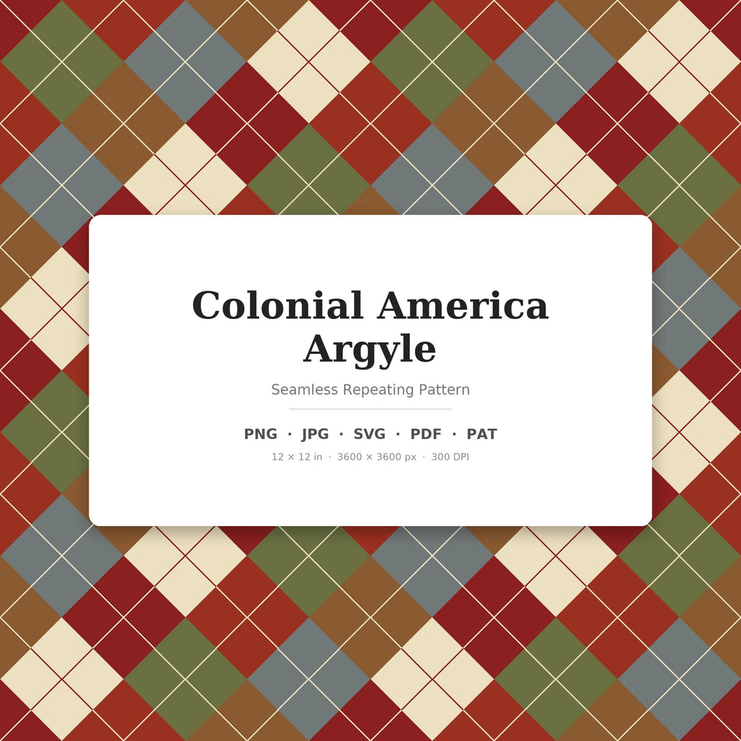 Colonial Argyle Seamless Pattern | Multi-Color Colonial America Argyle | .png .jpg .svg .pdf .pat | Digital Paper | Fabric & Surface Design