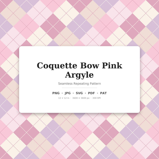 Coquette Bow Pink Argyle Seamless Pattern | Digital Paper (png, jpg, svg, pdf, pat)