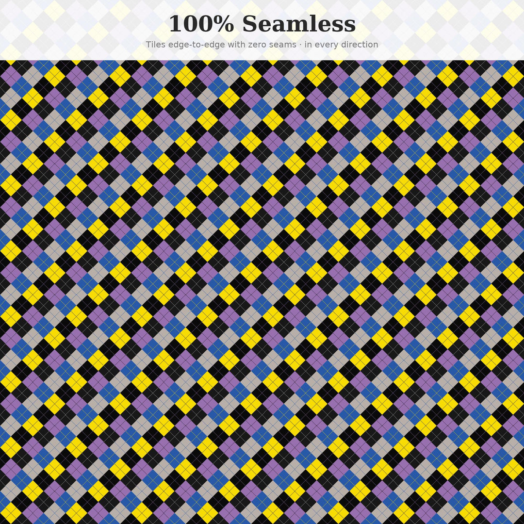 Dadaism Argyle Seamless Pattern | Multi-Color Fabric Design (Digital Download)