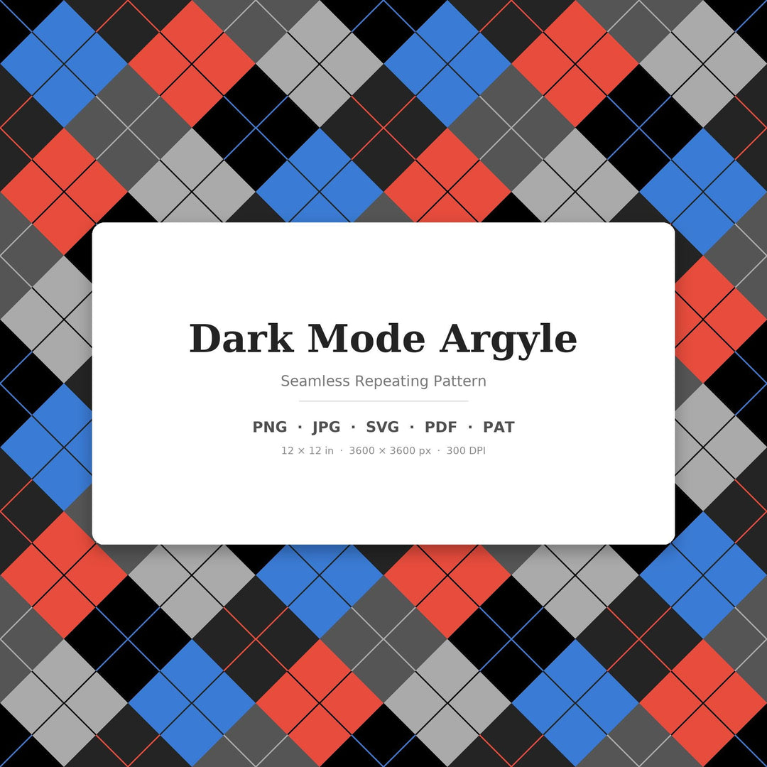 Dark Argyle Seamless Pattern | Multi-Color Dark Mode Argyle | .png .jpg .svg .pdf .pat | Digital Paper | Fabric & Surface Design