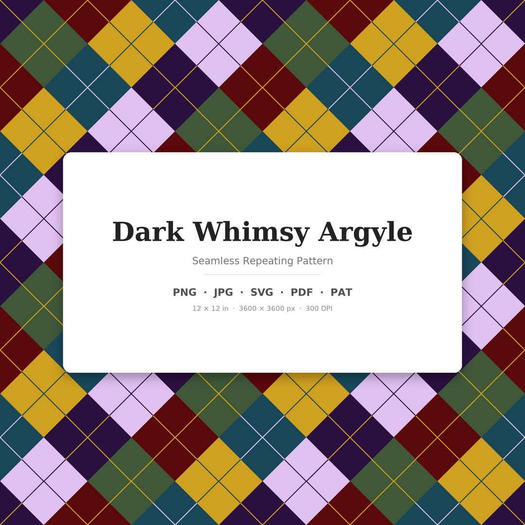 Dark Argyle Seamless Pattern | Multi-Color Dark Whimsy Argyle | .png .jpg .svg .pdf .pat | Digital Paper | Fabric & Surface Design