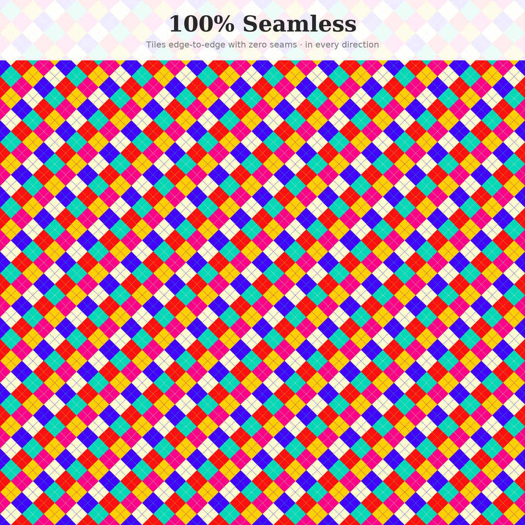 Delirious Argyle Seamless Pattern | Multi-Color Delirious Joy Argyle | .png .jpg .svg .pdf .pat | Digital Paper | Fabric & Surface Design