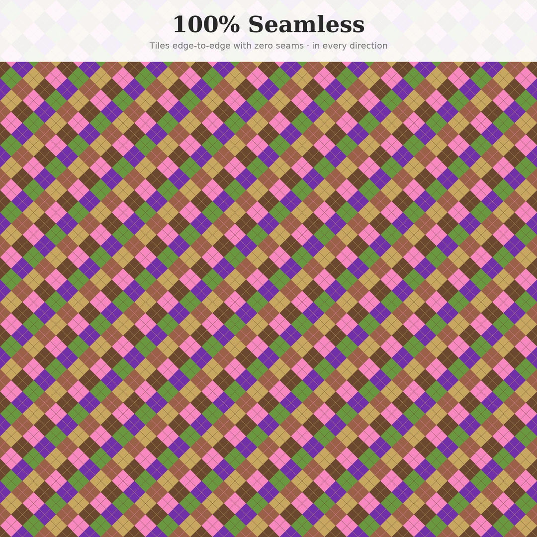 Desert Bloom Argyle Seamless Pattern | Multi-Color Fabric Design (Digital Download)