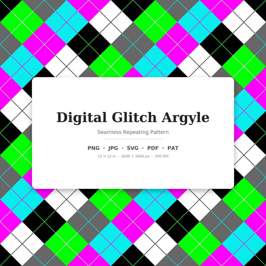 Digital Glitch Argyle Seamless Pattern | Multi-Color Fabric Design (Digital Download)